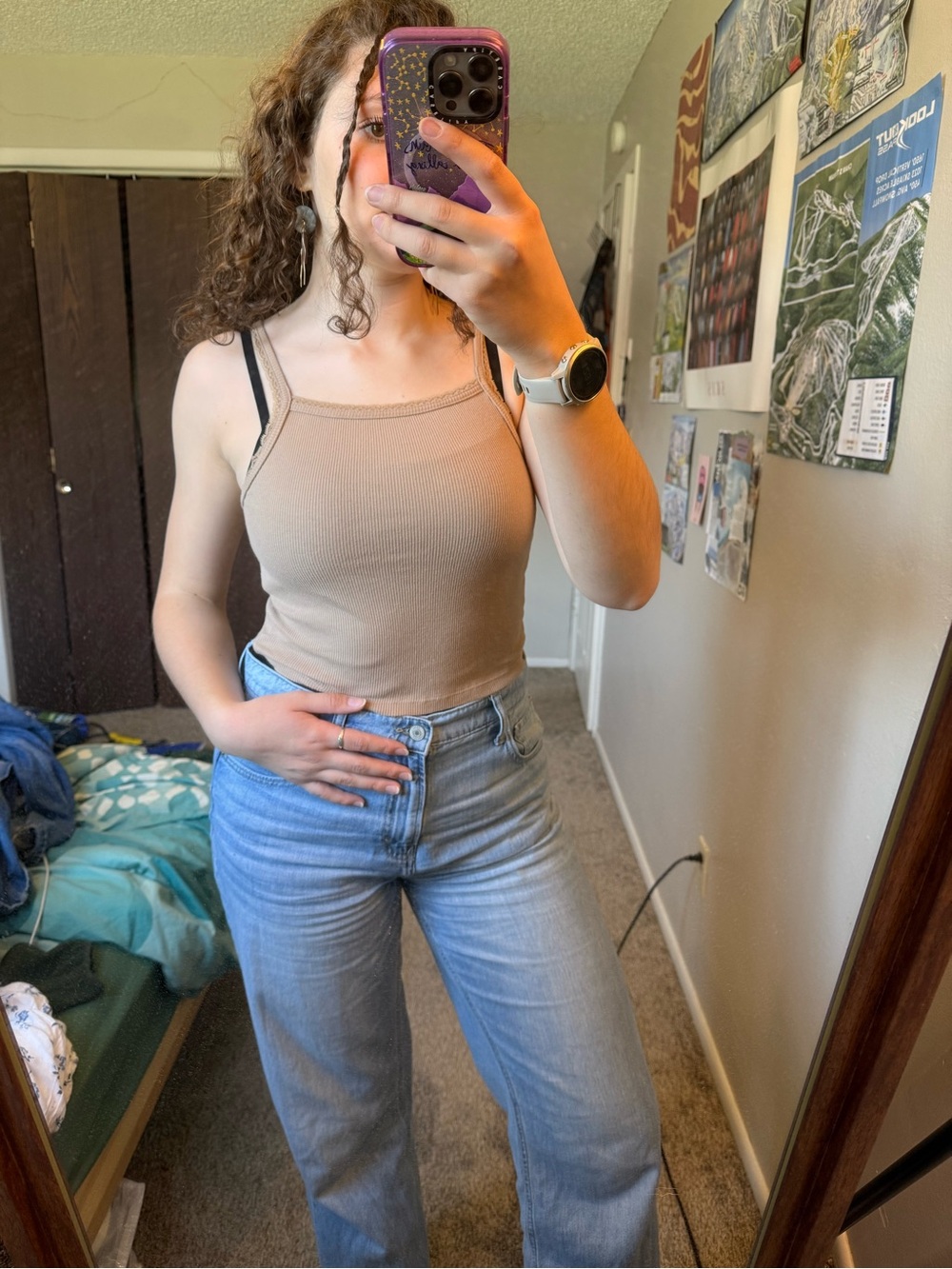 American Eagle Beige Ribbed Square-Neck Camisole
